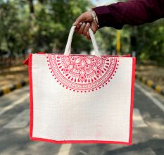 Red White Eco Friendly Jute Multipurpose Bag